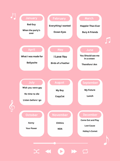 Billie Eilish Piano Calendar 2025